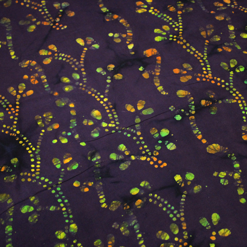 Tissu coton block print violet aux fleurs et pois multicolores - MADE IN INDIA - TissusPapi.com