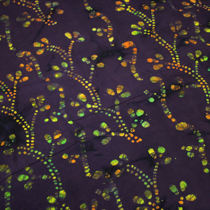 Tissu coton block print violet aux fleurs et pois multicolores - MADE IN INDIA - TissusPapi.com