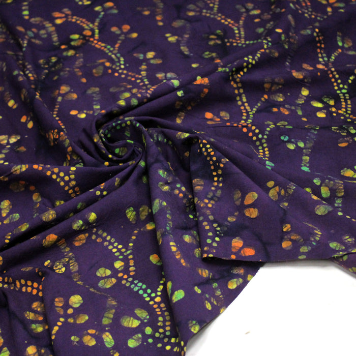 Tissu coton block print violet aux fleurs et pois multicolores - MADE IN INDIA - TissusPapi.com