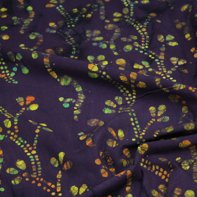 Tissu coton block print violet aux fleurs et pois multicolores - MADE IN INDIA - TissusPapi.com