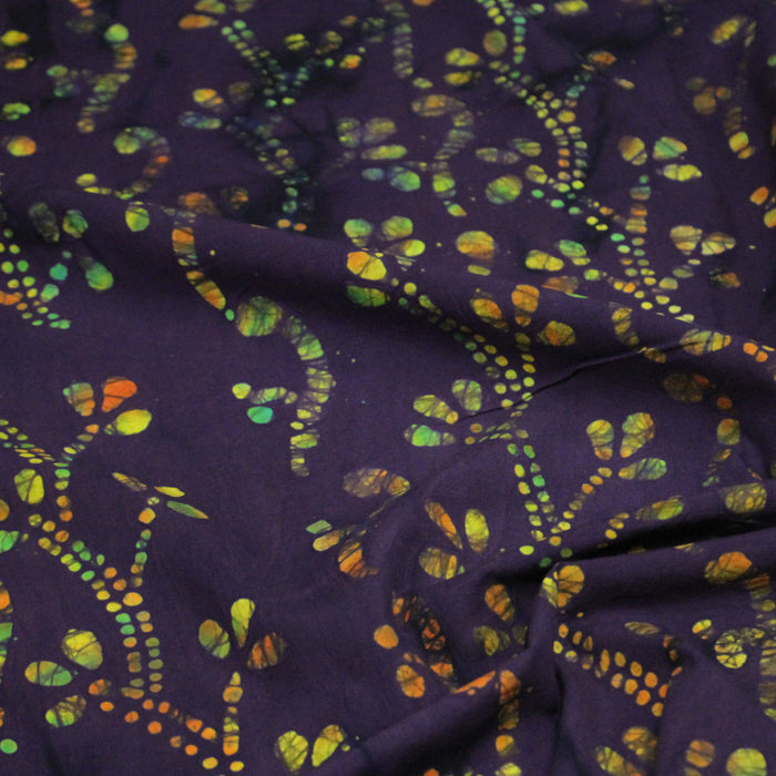 Tissu coton block print violet aux fleurs et pois multicolores - MADE IN INDIA - TissusPapi.com