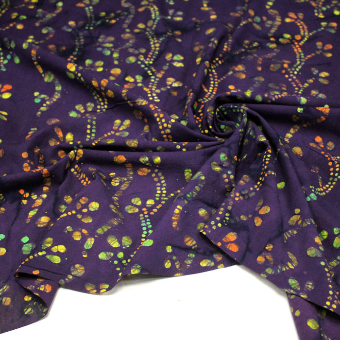 Tissu coton block print violet aux fleurs et pois multicolores - MADE IN INDIA - TissusPapi.com