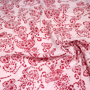 Tissu coton block print rose pâle aux coeurs roses rouges - MADE IN INDIA - TissusPapi.com