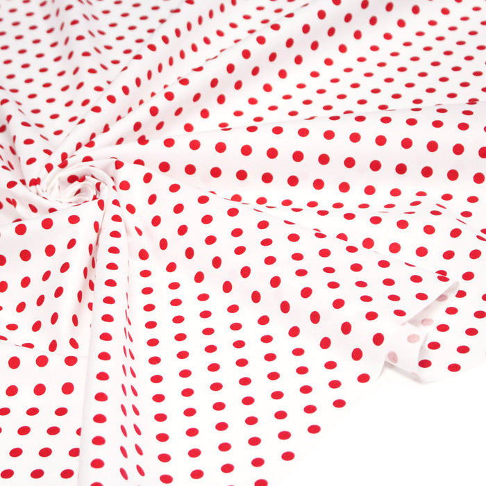 Tissu popeline de coton blanc à pois rouges 8mm - COLLECTION POLKA DOT