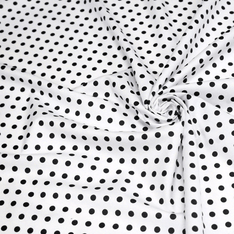 Tissu popeline de coton blanc à pois noirs 8mm - COLLECTION POLKA DOT - TissusPapi.com