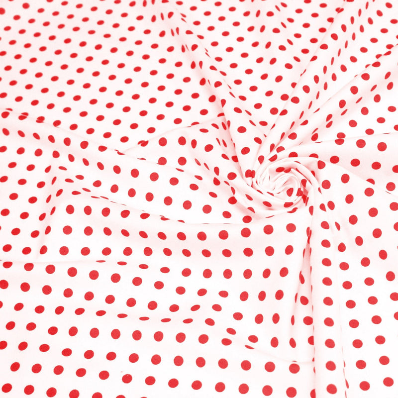 Tissu popeline de coton blanc à pois rouges 8mm - COLLECTION POLKA DOT - TissusPapi.com