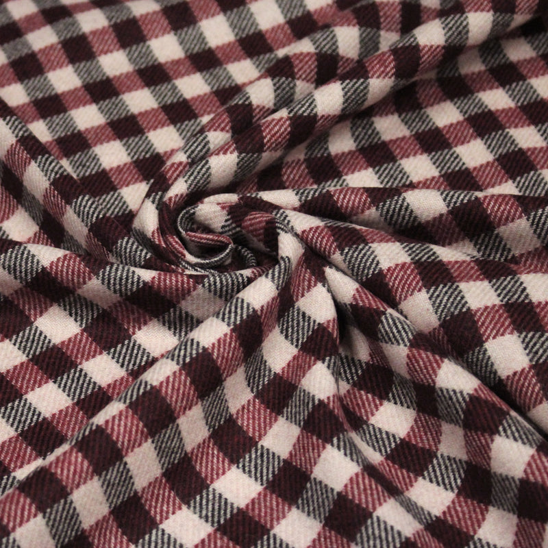 Tissu lainage tartan rose, byzantin et gris anthracite - Fabrication italienne - TissusPapi.com
