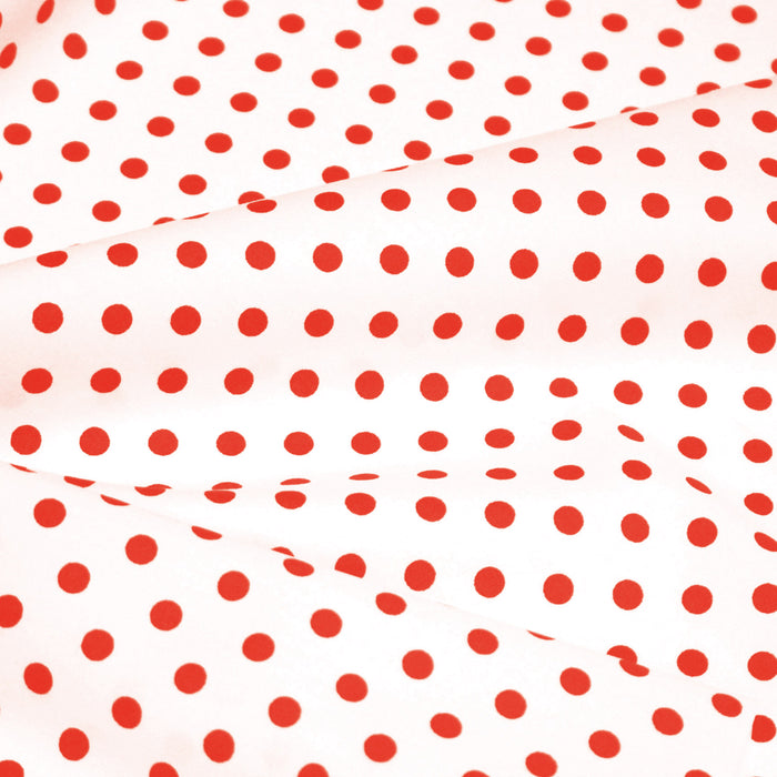 Tissu popeline de coton blanc à pois rouges 8mm - COLLECTION POLKA DOT