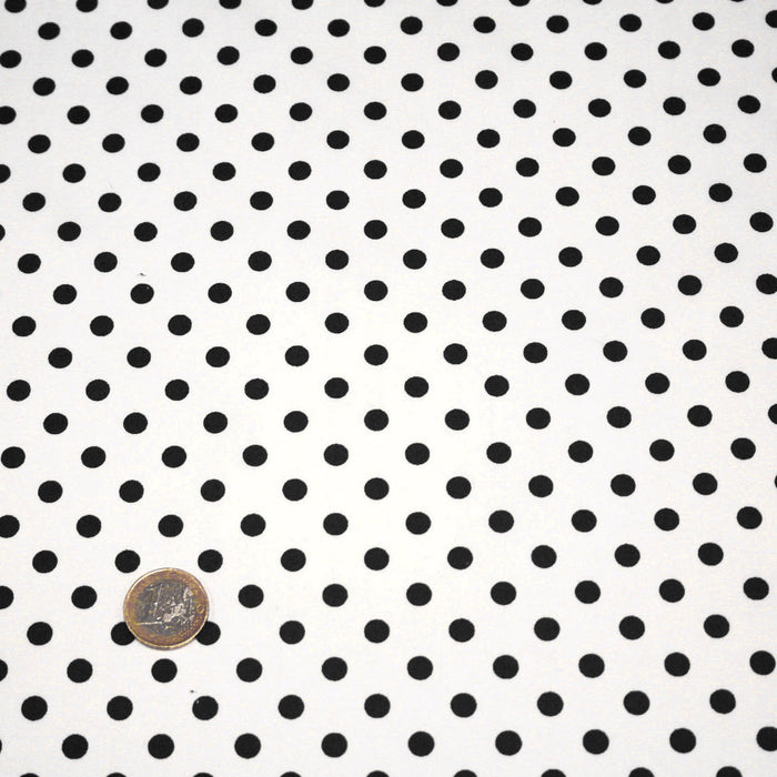 Tissu popeline de coton blanc à pois noirs 8mm - COLLECTION POLKA DOT