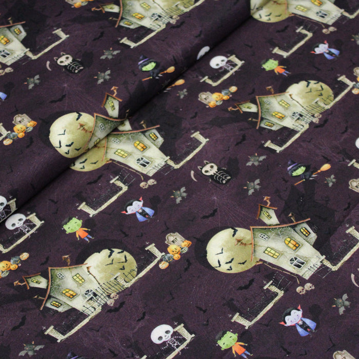 Tissu de coton La maison hantée, Dracula et sorcières - Collection Halloween - OEKO-TEX®