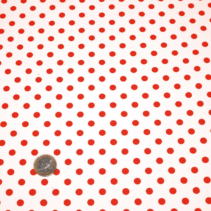 Tissu popeline de coton blanc à pois rouges 8mm - COLLECTION POLKA DOT