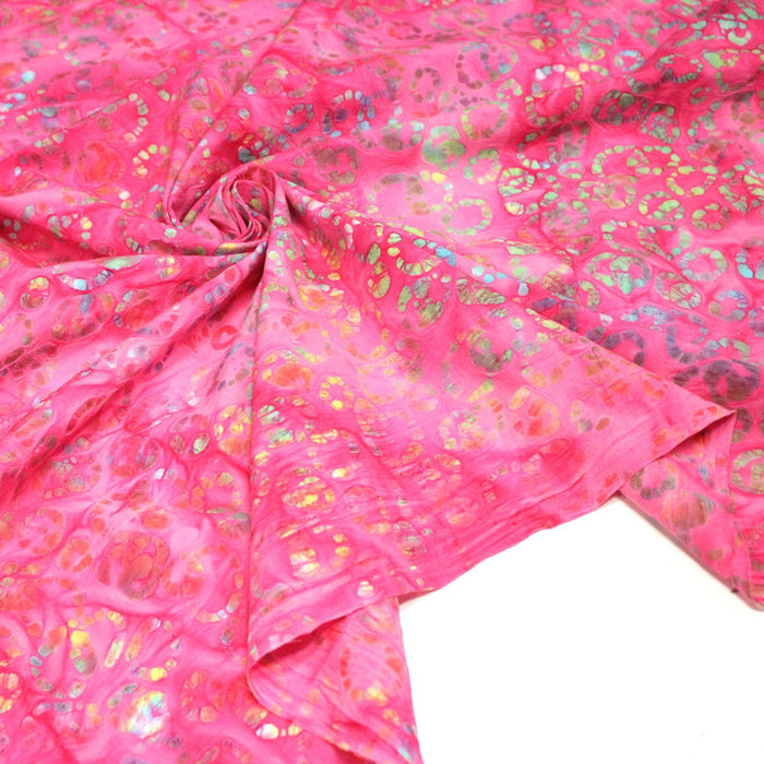 Tissu coton block print rose fuchsia aux pois et cercles multicolores - MADE IN INDIA - TissusPapi.com