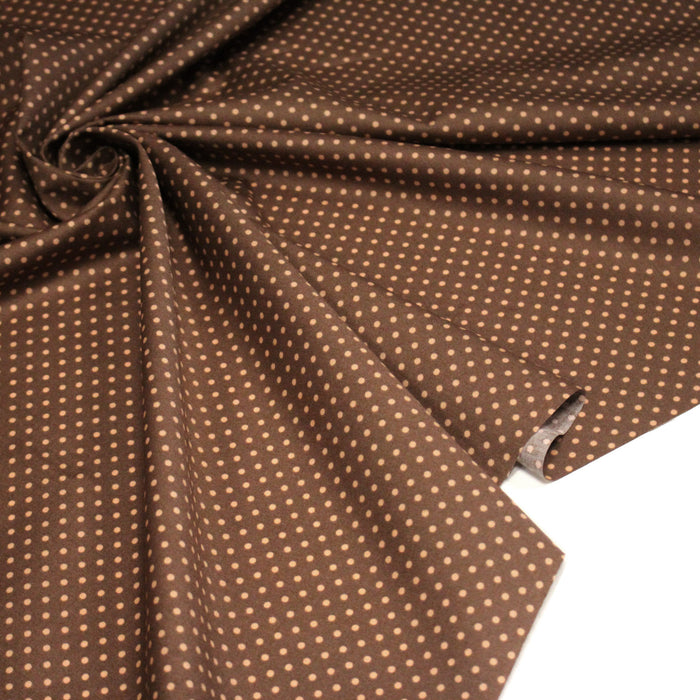 Tissu popeline de coton marron clair aux pois crème - COLLECTION POLKA DOT