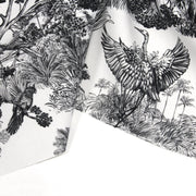 Tissu Toile de Jouy moderne noire, forêt tropicale, singes et léopards - COLLECTION ANIMALIA, par la maison Thevenon - TissusPapi.com