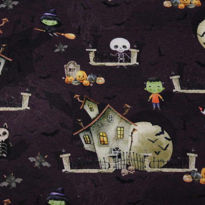 Tissu de coton La maison hantée, Dracula et sorcières - Collection Halloween - OEKO-TEX®