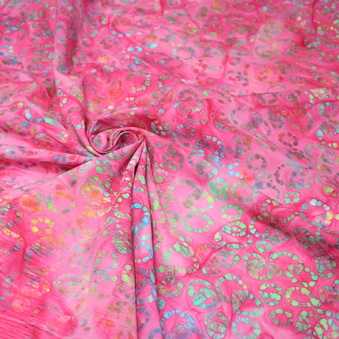 Tissu coton block print rose fuchsia aux pois et cercles multicolores - MADE IN INDIA - TissusPapi.com