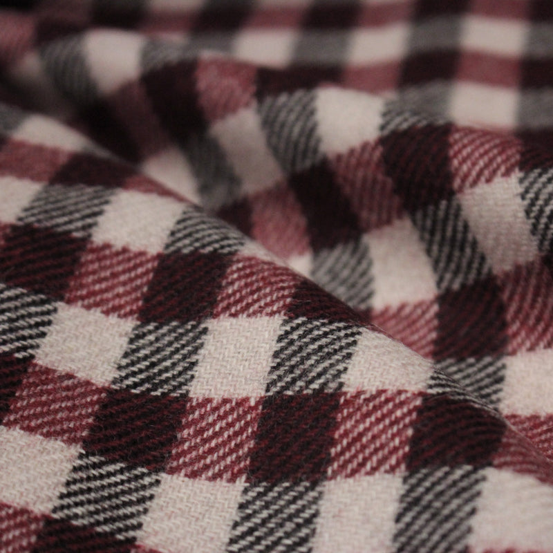 Tissu lainage tartan rose, byzantin et gris anthracite - Fabrication italienne - TissusPapi.com