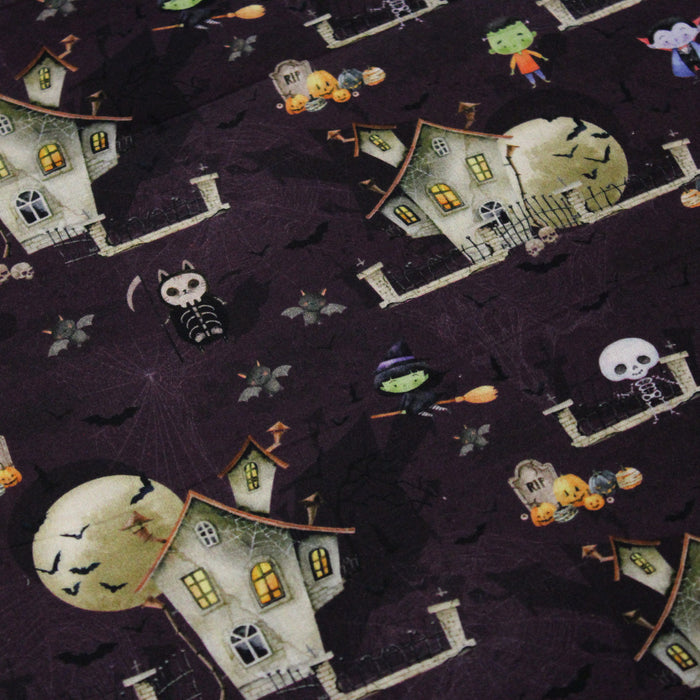 Tissu de coton La maison hantée, Dracula et sorcières - Collection Halloween - OEKO-TEX®