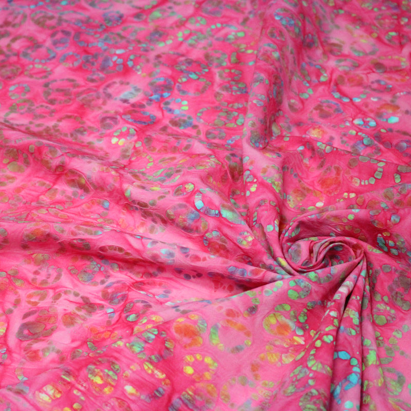 Tissu coton block print rose fuchsia aux pois et cercles multicolores - MADE IN INDIA - TissusPapi.com