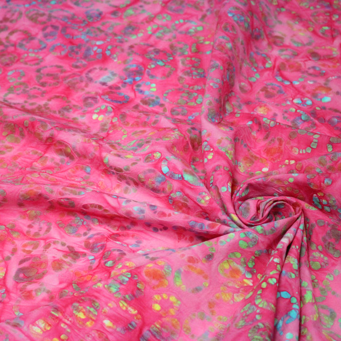 Tissu coton block print rose fuchsia aux pois et cercles multicolores - MADE IN INDIA - TissusPapi.com