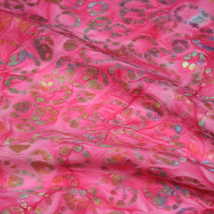 Tissu coton block print rose fuchsia aux pois et cercles multicolores - MADE IN INDIA - TissusPapi.com
