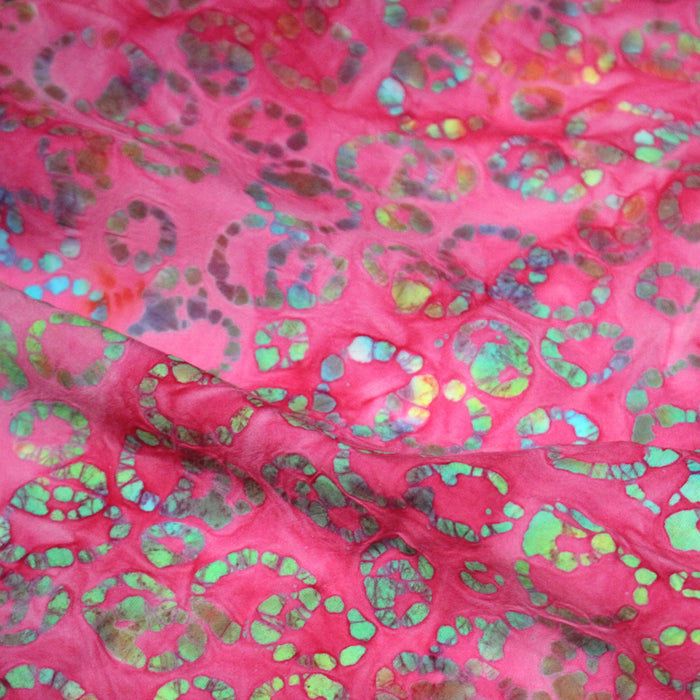 Tissu coton block print rose fuchsia aux pois et cercles multicolores - MADE IN INDIA - TissusPapi.com