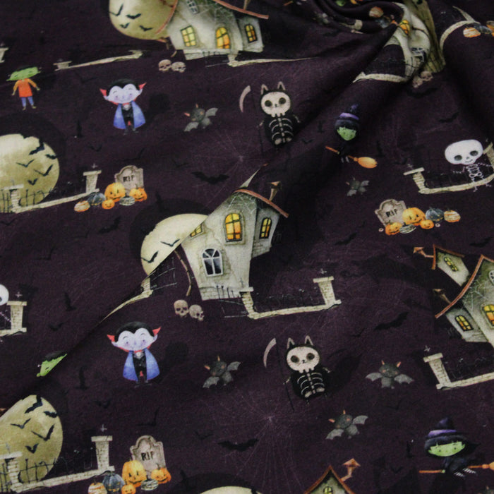 Tissu de coton La maison hantée, Dracula et sorcières - Collection Halloween - OEKO-TEX®