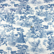 Tissu Toile de Jouy moderne bleue, forêt tropicale, singes et léopards - COLLECTION ANIMALIA, par la maison Thevenon - TissusPapi.com