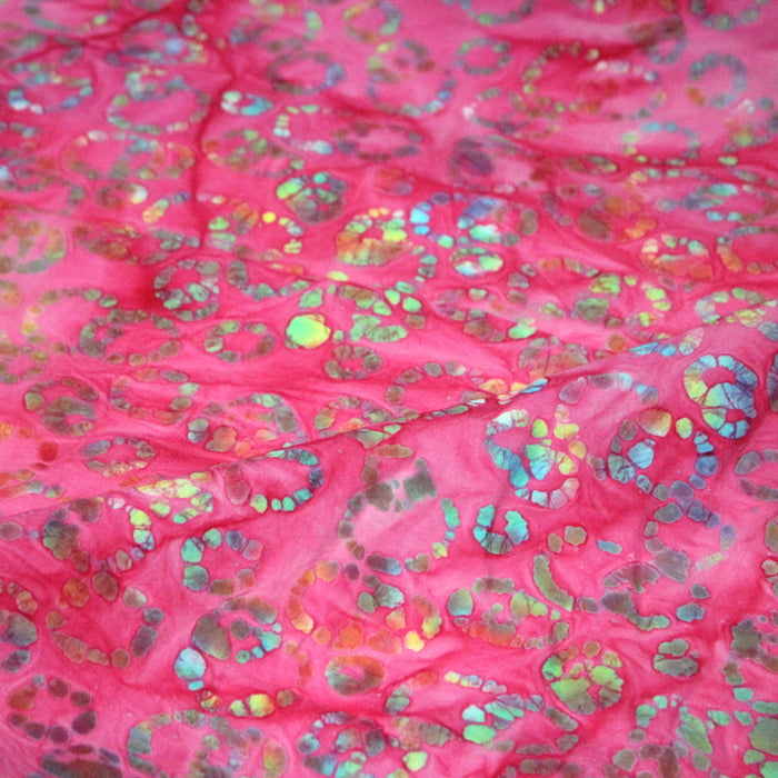 Tissu coton block print rose fuchsia aux pois et cercles multicolores - MADE IN INDIA - TissusPapi.com