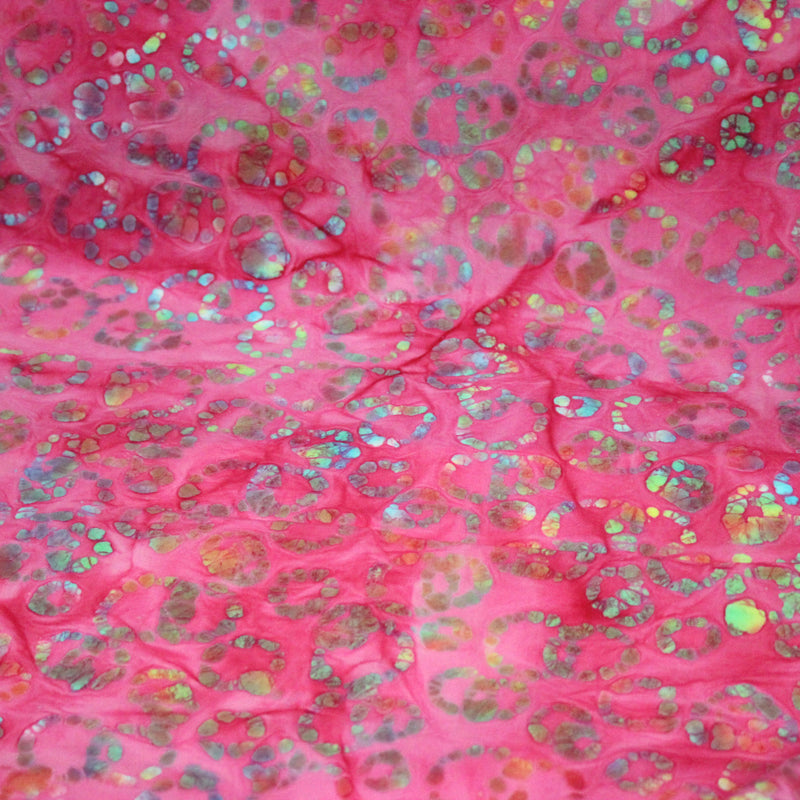 Tissu coton block print rose fuchsia aux pois et cercles multicolores - MADE IN INDIA - TissusPapi.com