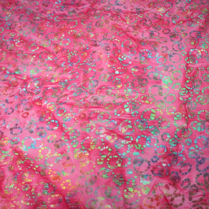 Tissu coton block print rose fuchsia aux pois et cercles multicolores - MADE IN INDIA - TissusPapi.com