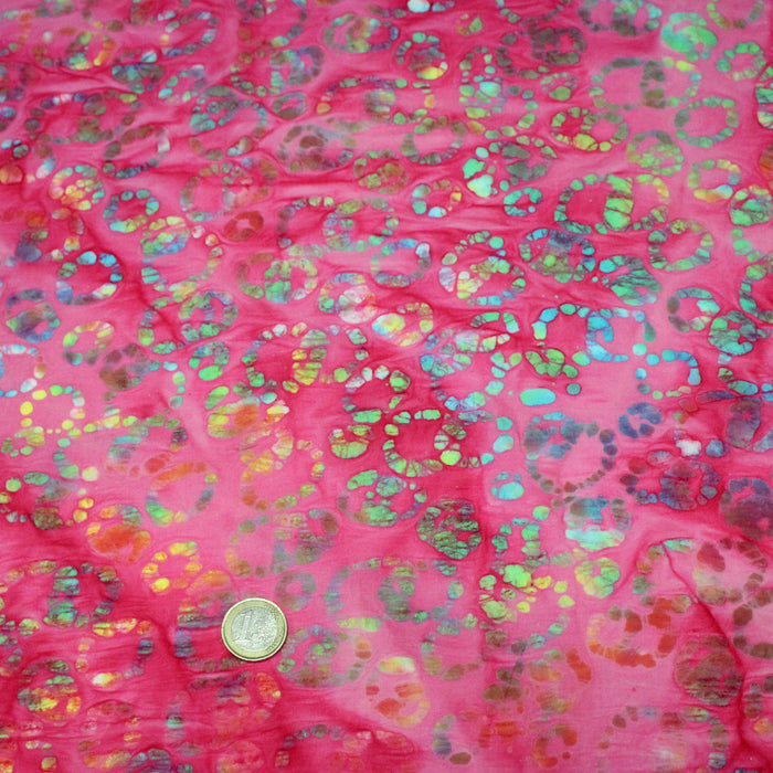 Tissu coton block print rose fuchsia aux pois et cercles multicolores - MADE IN INDIA - TissusPapi.com