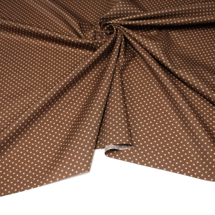 Tissu popeline de coton marron clair aux pois crème - COLLECTION POLKA DOT