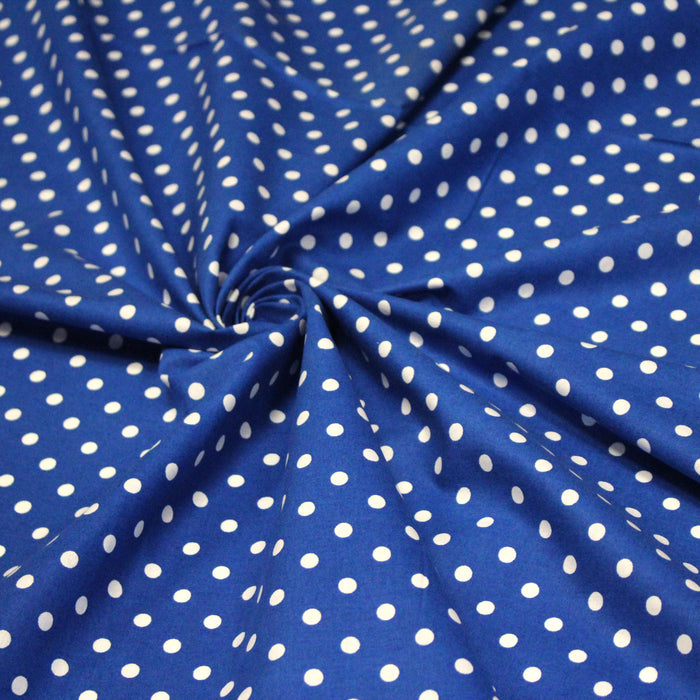 Tissu de coton bleu roi à petits pois blancs 7mm - COLLECTION POLKA DOT