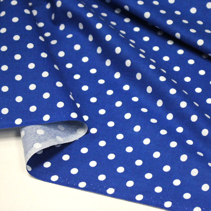 Tissu de coton bleu roi à petits pois blancs 7mm - COLLECTION POLKA DOT