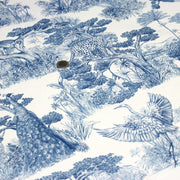 Tissu Toile de Jouy moderne bleue, forêt tropicale, singes et léopards - COLLECTION ANIMALIA, par la maison Thevenon - TissusPapi.com