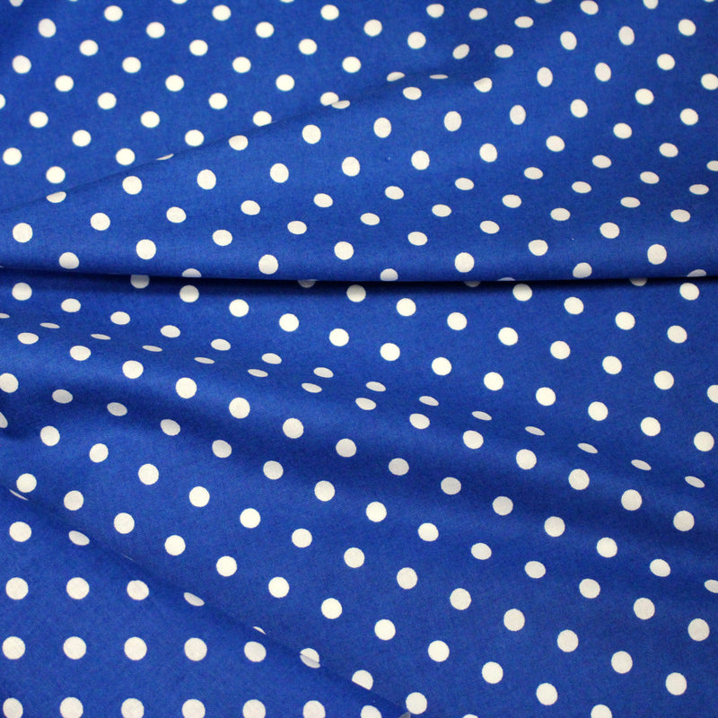 Tissu de coton bleu roi à petits pois blancs 7mm - COLLECTION POLKA DOT - TissusPapi.com