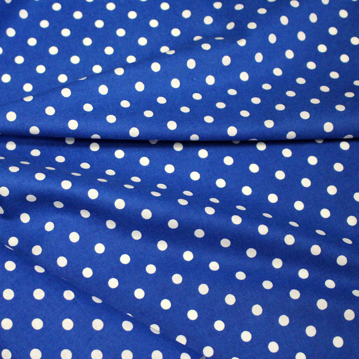 Tissu de coton bleu roi à petits pois blancs 7mm - COLLECTION POLKA DOT