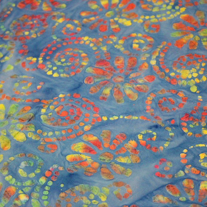 Tissu coton block print bleu aux fleurs et arabesques multicolores - MADE IN INDIA - TissusPapi.com