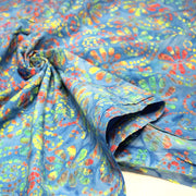 Tissu coton block print bleu aux fleurs et arabesques multicolores - MADE IN INDIA - TissusPapi.com