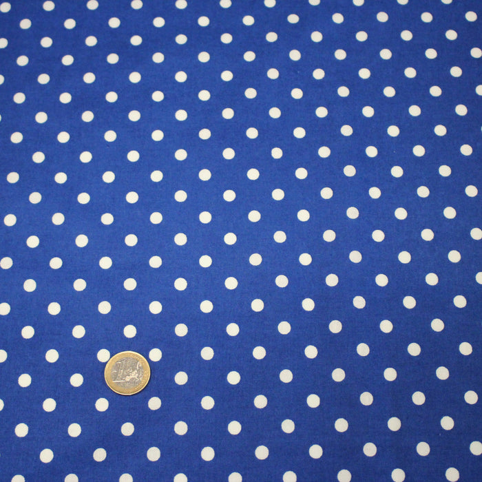 Tissu de coton bleu roi à petits pois blancs 7mm - COLLECTION POLKA DOT