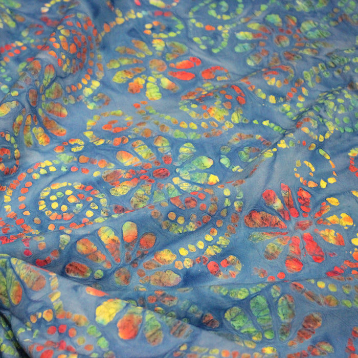 Tissu coton block print bleu aux fleurs et arabesques multicolores - MADE IN INDIA - TissusPapi.com