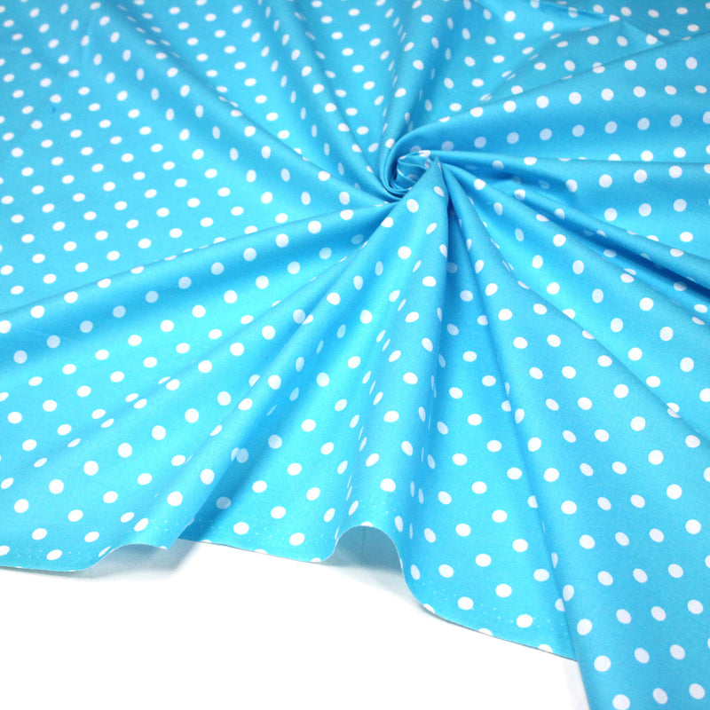 Tissu de coton bleu turquoise à petits pois blancs 7mm - COLLECTION POLKA DOT - TissusPapi.com