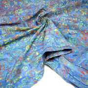 Tissu coton block print bleu aux fleurs et arabesques multicolores - MADE IN INDIA - TissusPapi.com