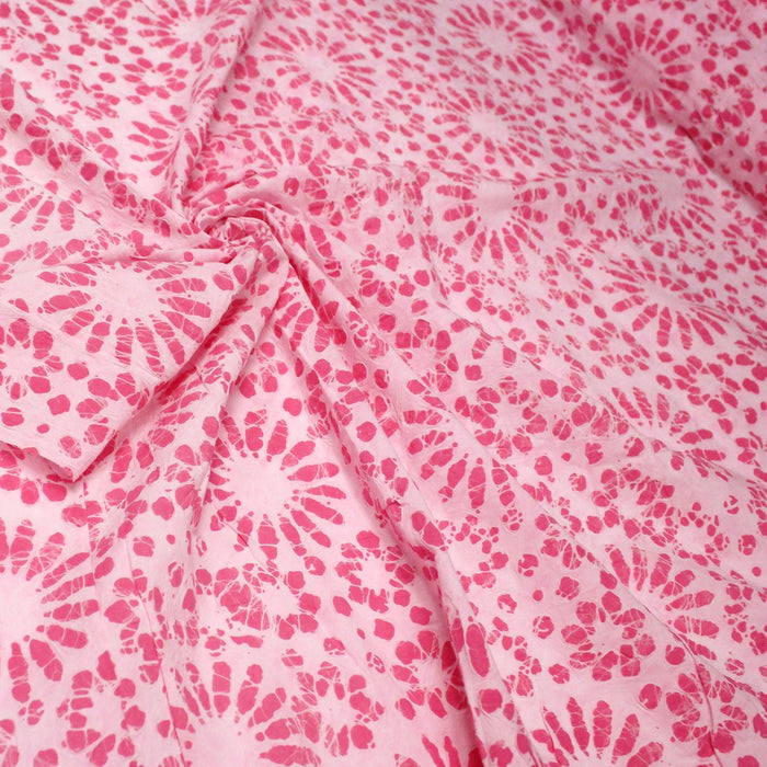 Tissu coton block print rose pâle aux fleurs rose fuchsia - MADE IN INDIA