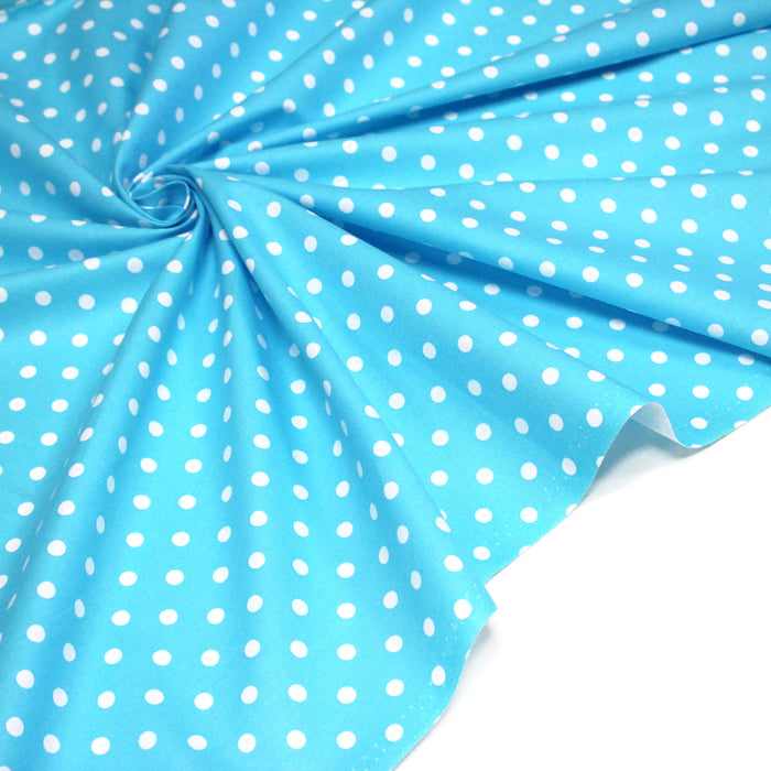 Tissu de coton bleu turquoise à petits pois blancs 7mm - COLLECTION POLKA DOT