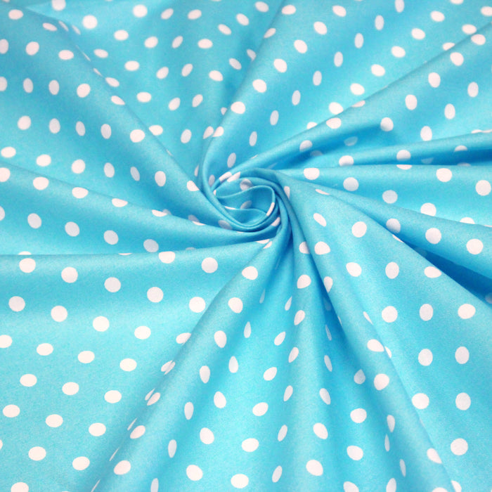 Tissu de coton bleu turquoise à petits pois blancs 7mm - COLLECTION POLKA DOT