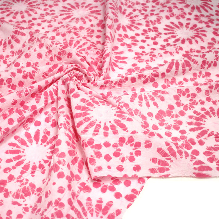 Tissu coton block print rose pâle aux fleurs rose fuchsia - MADE IN INDIA