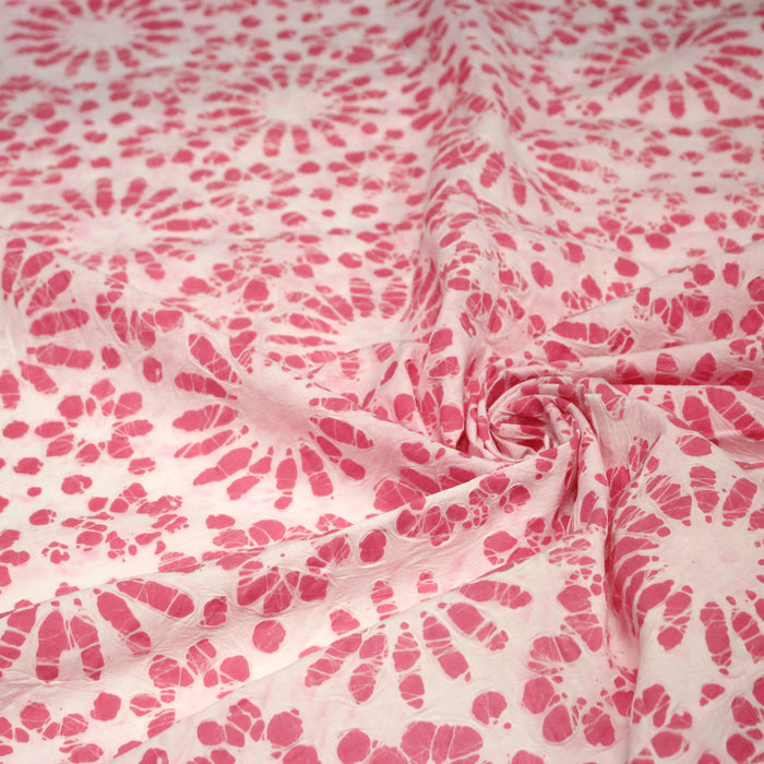 Tissu coton block print rose pâle aux fleurs rose fuchsia - MADE IN INDIA