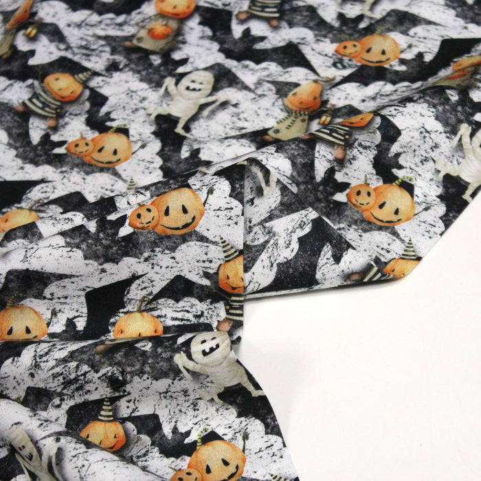 Tissu de coton aux citrouilles déguisées et momies - Collection Halloween - OEKO-TEX®